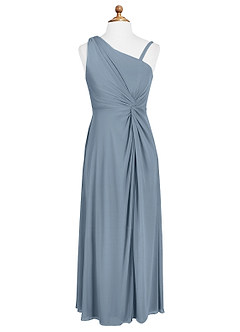 Azazie Brooke Junior Abito A-Line in Maglia Plissettato Blu Polveroso image5