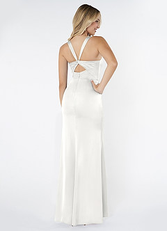 Azazie Mero Vestidos de madrinha de casamento Vestido Branco de Cetim elástico de sereia com Plissado image3