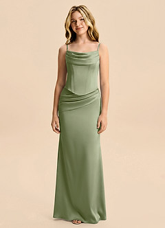 Azazie Sorrel Junior Pistachio Mermaid Ruched Stretch Satin Dress image6