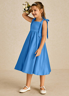 Azazie Chelsie vestidos de niña de las flores Vestido de Azul Grisaceo de Satin Mate de Corte En A con Lazo image4