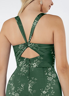 Azazie Mero Bridesmaid Dresses Eucalyptus Garden Floral Sheath Pleated Stretch Satin Dress image2