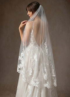 front Cora Eileen Lace Floral Applique Fingertip Veil