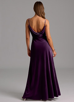 Azazie Olaine Bridesmaid Dresses Grape A-Line Pleated Velvet Dress image2