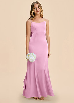 Azazie Lioren Junior Candy Pink Sheath Bow Stretch Satin Dress image2