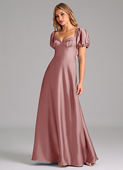 Azazie Fatima Bridesmaid Dresses Dusty Rose A-Line Pleated Stretch Satin Dress image4