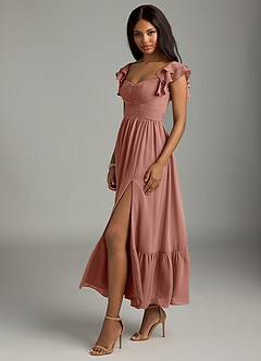Azazie Anaya Robes de demoiselle d'honneur Robe Trapèze en Mousseline de soie Plissée Rose De Cèdre image4