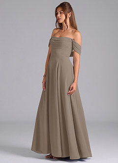 Azazie Almina Jurken voor bruidsmeisjes Converteerbaar Jurk van Chiffon met A-Lijn Off the Shoulder Taupe image6