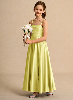 Azazie Pebbles Girls Formal Flower Girl Dresses Lemon Sorbet A-Line Pleated Matte Satin Dress image5