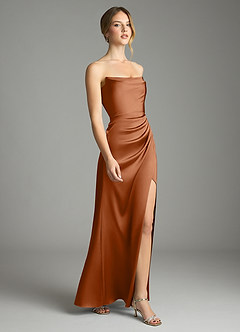 Azazie Leonis Bridesmaid Dresses Copper Mermaid Pleated Stretch Satin Convertible Dress image6