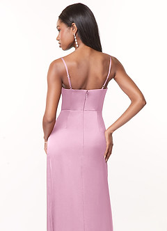 Azazie Maci Bridesmaid Dresses Candy Pink A-Line V-Neck Pleated Stretch Satin Dress image4