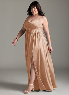 Azazie Alia Bridesmaid Dresses English Rose A-Line Pleated Stretch Satin Dress image13