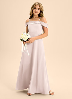 Azazie Anselie Junior Robe Trapèze en Satin extensible Épaule décolletée Rose Pâle image1