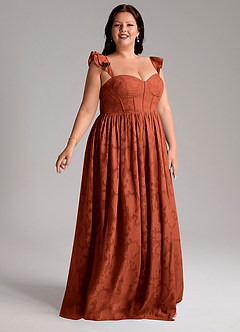 Azazie Denisse Bridesmaid Dresses Auburn A-Line Ruched Floral Burnout Dress image10