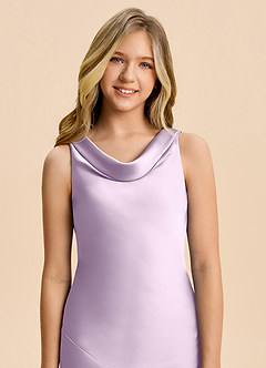 Azazie Rylina Junior Vestido de Lila Esmerilada de Satén Elástico de Corte Sirena image6