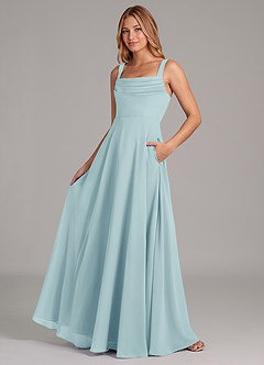 Azazie Shaude Bridesmaid Dresses Sea Glass A-Line Pleated Chiffon Dress image4