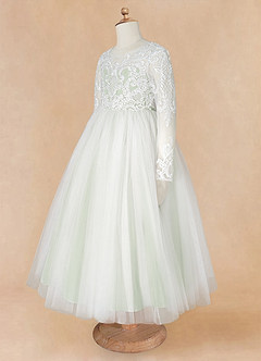 Azazie Elodie Flower Girl Dresses Ivory Dusty Sage Ball-Gown Lace Dress image12