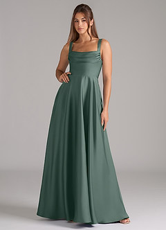 Azazie Shaude Bridesmaid Dresses Sea Moss A-Line Pleated Stretch Satin Dress image1