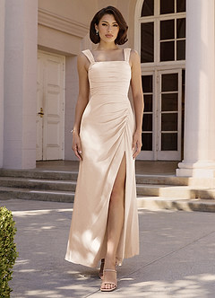 Azazie Jesaphine At-home Try On Dresses Abstract Bouquet Floral Sheath Bow Chiffon Dress image2