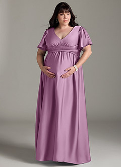 Azazie Verna vestidos de dama de honor de maternidad Vestido de Corte En A Volante Hasta el suelo Satén Elástico image13