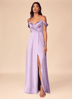 Azazie Ocean Robes de demoiselle d'honneur Robe Trapèze en Satin extensible Col V plissé Frostiges Flieder image1