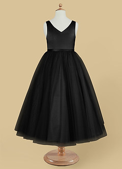 Azazie Marybell Flower Girl Dresses Black A-Line Bow Tulle Dress image5