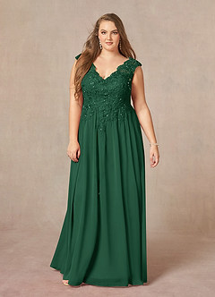 Azazie Amethyst Mother of the Bride Dresses Dark Green A-Line V-Neck Sequins Chiffon Dress image13