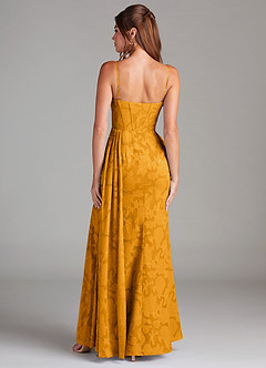 Azazie Denisa Robes de demoiselle d'honneur Robe Fourreau en Blumen-Burnout Plissée Caramel écossais image2