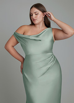 Azazie Emerson Jurken voor bruidsmeisjes Jurk van Stretch Satijn met Zeemeermin Off-shoulder Agave image12