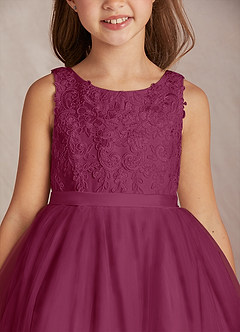 Azazie Calla Flower Girl Dresses Mulberry Ball-Gown Lace Tulle Dress image6
