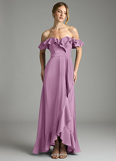 Azazie Lyra Bridesmaid Dresses Wisteria A-Line Off the Shoulder Stretch Satin Convertible Dress image1