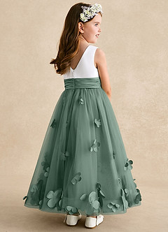 Azazie Vi Flower Girl Dresses Eucalyptus A-Line Sleeveless Tulle Dress image4