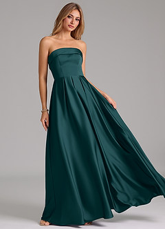Azazie Lucienne Vestidos de damas de honor Vestido de Pino de Satén Elástico de Corte en A Convertible con Sin tirantes image8