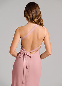 Azazie Monroe Robes de demoiselle d'honneur Robe Fourreau en Mousseline de soie Une épaule Rose Poussiéreuse image6