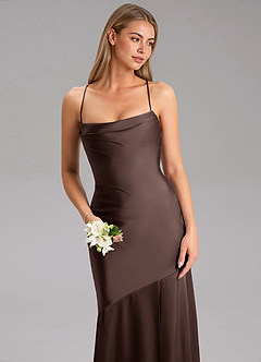 Azazie Grata Bridesmaid Dresses Ganache Mermaid Side Slit Stretch Satin Dress image6