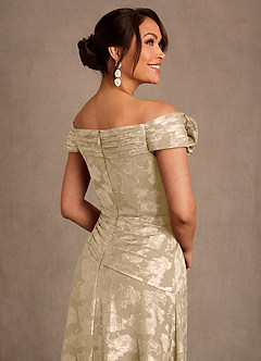 Azazie Bernadette Final Sale Champagne A-Line Off the Shoulder Floral Burnout Dress image5