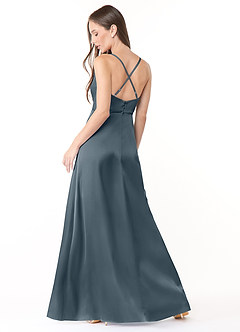 Azazie Naomie Final Sale Twilight A-Line Cowl Neckline Side Slit Stretch Satin Dress image2