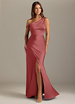Azazie Madelyn Bridesmaid Dresses Antique Rose Mermaid One Shoulder Stretch Satin Convertible Dress image1