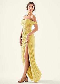 Seraphinalyn Amarillo Pastel Vestido de fiesta de gasa con acabado satinado image3