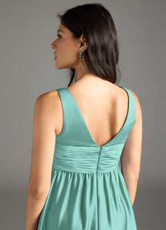 Azazie Yetta Maternity Bridesmaid Dresses A-Line Pleated Stretch Satin Floor-Length Dress image5