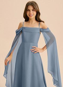 Azazie Moana Junior Linia A Pofałdowany Szyfon Długość podłogi Młodsza druhna Sukienka image7