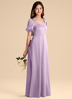Azazie Briar Junior Vestido de Lila Esmerilada de Satén Elástico de Corte en A con Lazo image6