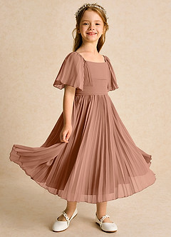 Azazie Gisele Abiti da Ragazza di Fiori Abito A-Line in Chiffon Plissettato Bronzo image1