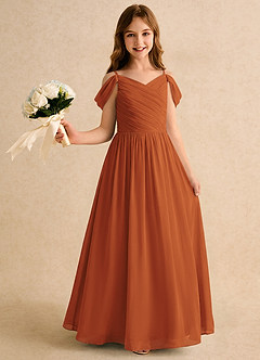 Azazie Chelo Girls Formal Abiti da Ragazza di Fiori Abito A-Line in Chiffon Plissettato Cannella image1