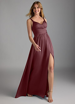 Azazie Chanel Brudtärnklänningar Klänning av A-Line i Stretch Satin Plisserad Sangria image6