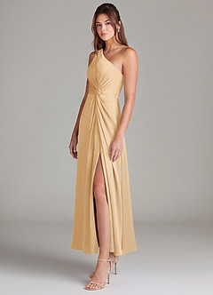 Azazie Brooke Suknie dla druhen Linia A Jedno ramię Satyna elastyczna Długość kostki Sukienka image5