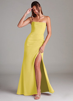 Azazie Leonis Vestidos de damas de honor Vestido de Canario de Gasa de Corte Recto Convertible con Sin tirantes image1