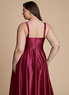 Azazie Shaude Bridesmaid Dresses Burgundy A-Line Pleated Metallic Satin Dress image13