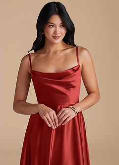 Azazie Elle Bridesmaid Dresses Rust A-Line with Pockets Metallic Satin Dress image3