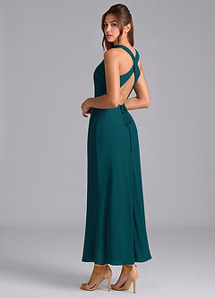 Azazie Evadne Bridesmaid Dresses Pine Sheath Pleated Chiffon Dress image2