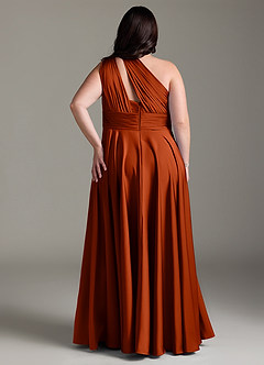 Azazie Charlize Bridesmaid Dresses Paprika A-Line One Shoulder Stretch Satin Dress image10